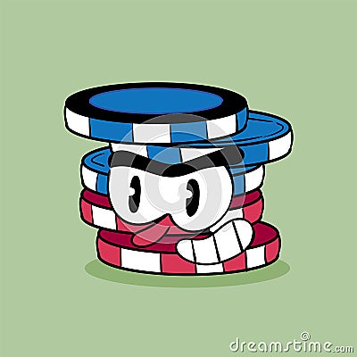 Casino game chips tokens. Vintage toons: funny character, vector illustration trendy classic retro Vector Illustration