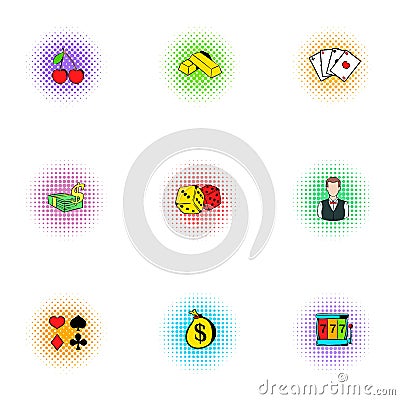 Casino game icons set, pop-art style Vector Illustration