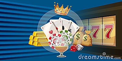 Casino games horizontal banner, cartoon style Vector Illustration