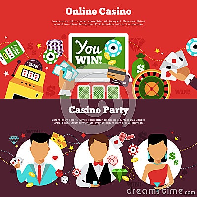 Casino Horizontal Banners Set Vector Illustration