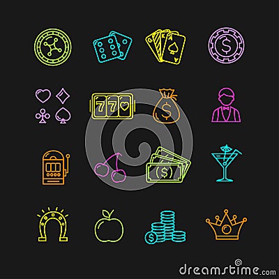 Casino Icon Color Set. Vector Vector Illustration