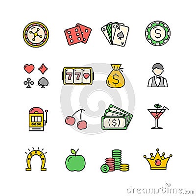 Casino Icon Color Set. Vector Vector Illustration