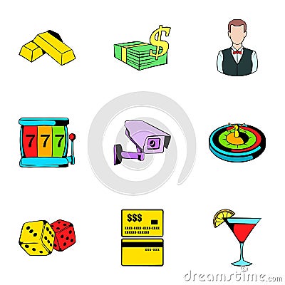 Casino icons set, cartoon style Vector Illustration