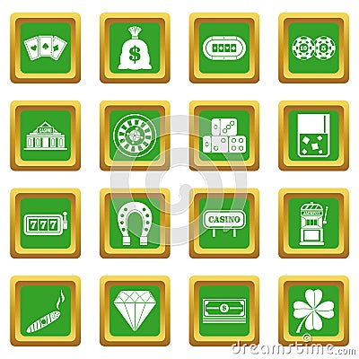Casino icons set green Vector Illustration
