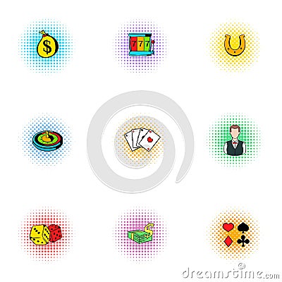 Casino icons set, pop-art style Vector Illustration