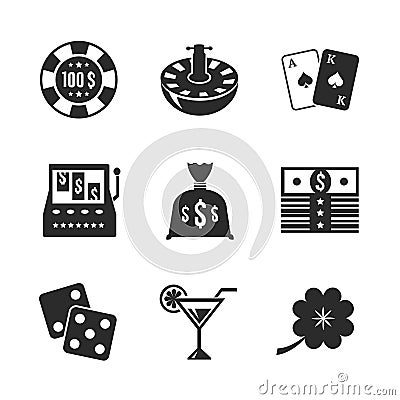 Casino iconset for design, contrast flat Vector Illustration