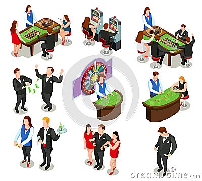 Casino Isometric Decorative Icons Vector Illustration