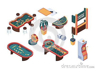 Casino isometric. Poker gambling table gaming nightclub cards room vector gammers people Vector Illustration