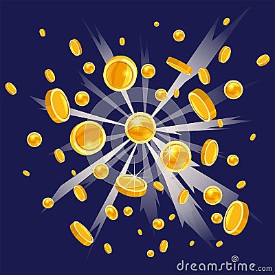 Casino Jackpot Explosion. Showered in Golden Coins Vector Illustration
