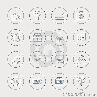 Casino line icon set Vector Illustration