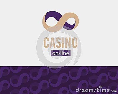 Casino on-line logo, infinity sign, label symbol,logotype concept, seamless pattern, vector illustration isolated Vector Illustration