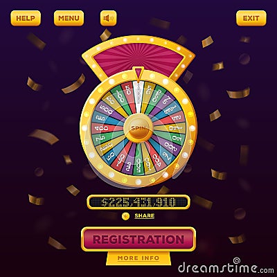 Casino menu web design with wheel of fortune Vector Illustration