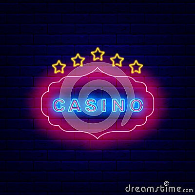Casino neon sign with vintage frame. Gambling concept. Poker badge. Risk idea. Vector stock illustration Cartoon Illustration