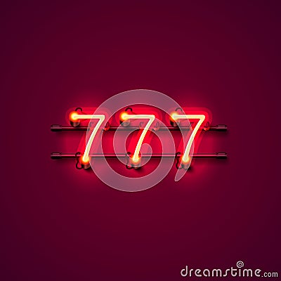 Casino 777 neon signboard, Winner triple sevens. Vector Illustration