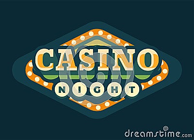 Casino night green rhombus retro sign flat illustration Vector Illustration