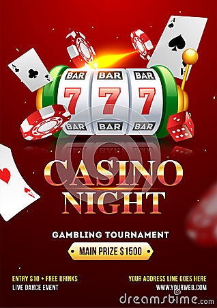 Casino Night Party template or flyer design. Cartoon Illustration