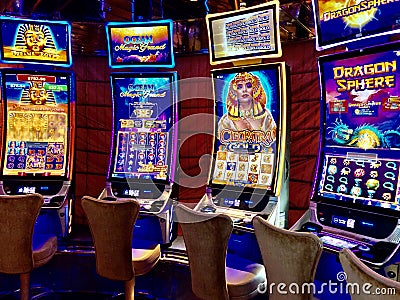 Slot Machines in the Casino onboard cruise ship Editorial Stock Photo