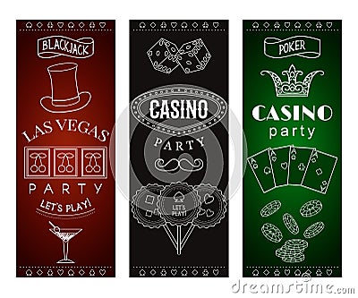 Casino party invitation with decorative elements. Gambling symbols. Vector Illustration