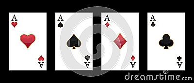Casino player cards set. Poker club game. Player cards sets deck spread 4 aces royal. Vector illustration Vector Illustration