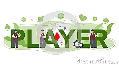 Casino player typographic header concept. Dealer in casino near Vector Illustration