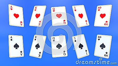 Casino Poker Cards, Spades And Hearts Royal Flash - 3D Illustration!!! Stock Photo