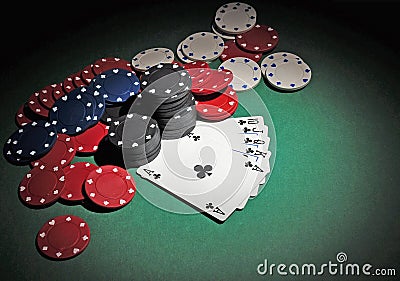 Casino poker chips with royal flush Stock Photo