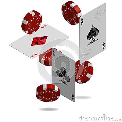 Casino poker design template. Falling poker cards and chips game Vector Illustration