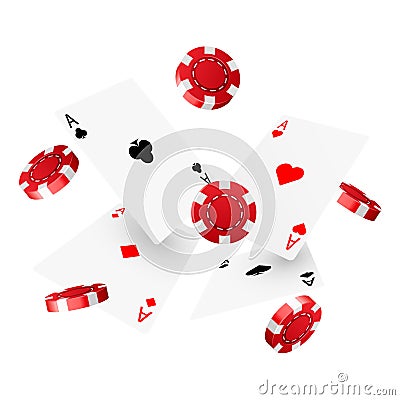 Casino poker design template. Falling poker cards and chips. Winner concept. Casino lucky background. Vector Illustration