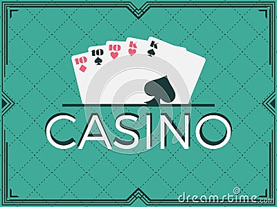 Casino, poker game, full house, art deco frame. Vector Vector Illustration