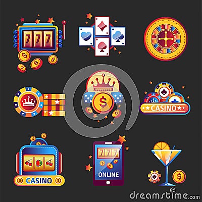 Casino poker game logos templates for online internet gambling bets advertising. Vector Illustration