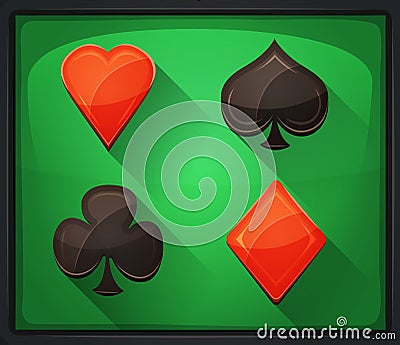 Casino Poker Icons On Green Carpet Vector Illustration