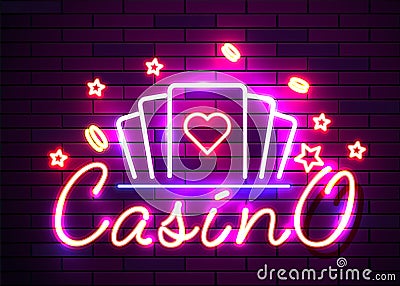 Casino poker signs. Neon logos slot machine gambling emblem, the bright banner neon casino for your projects. Night Vector Illustration