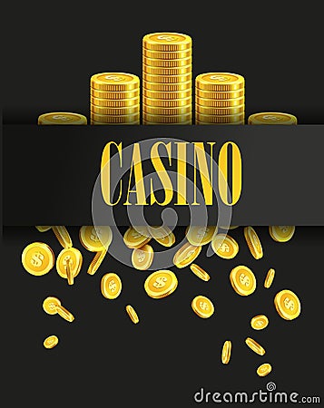 Casino Poster Background or Flyer with Golden Money Coins. Vector Illustration