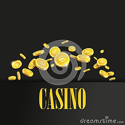 Casino Poster Background or Flyer with Golden Money Coins. Vector Illustration