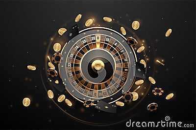 Casino roulette in black and gold style with effects Stock Photo