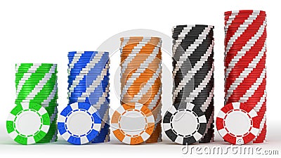 Casino or roulette chip stacks over white Stock Photo