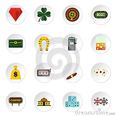 Casino set flat icons Vector Illustration