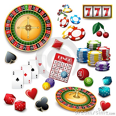 Casino symbols set composition poster Vector Illustration