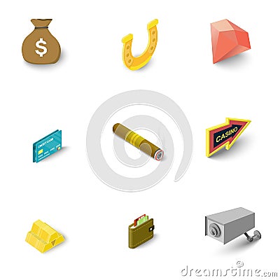 Casino things icons set, isometric style Vector Illustration