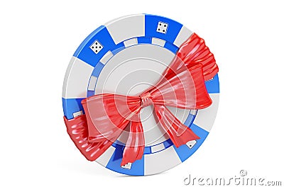 Casino token with bow and ribbon, gift concept. 3D rendering Stock Photo