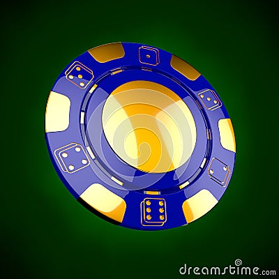 Casino token. Classic casino game 3D chips. Gambling concept, blue poker chips with golden design elements Stock Photo