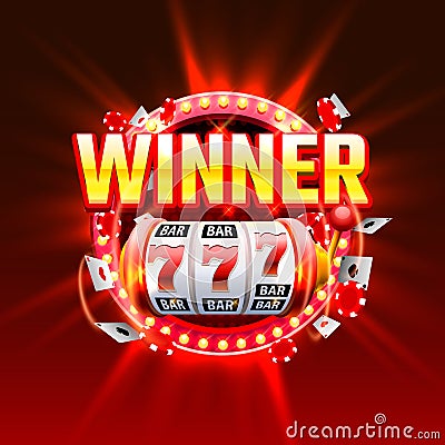 Casino winner slots 777 banner, show frame label. Vector Illustration