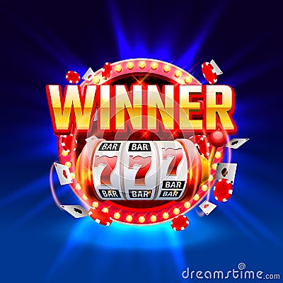 Casino winner slots 777 banner, show frame label. Vector Illustration