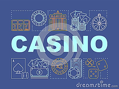Casino word concepts banner. Gambling. Games of chance. Roulette, poker, slot machine. Presentation, website. Isolated Vector Illustration