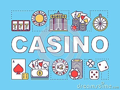 Casino word concepts banner. Gambling. Games of chance. Roulette, poker, slot machine. Presentation, website. Isolated Vector Illustration