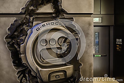 Casio watch with G-shock symbol in wall Editorial Stock Photo