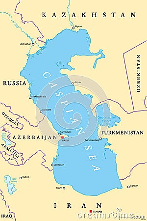 Caspian Sea region political map Vector Illustration