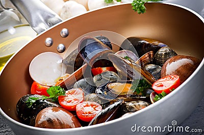 Casserole with mollusk Stock Photo