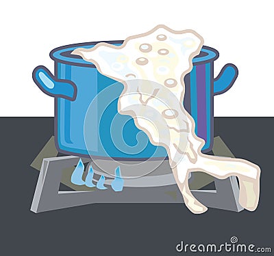 Casserole with singed, and spilled milk Vector Illustration