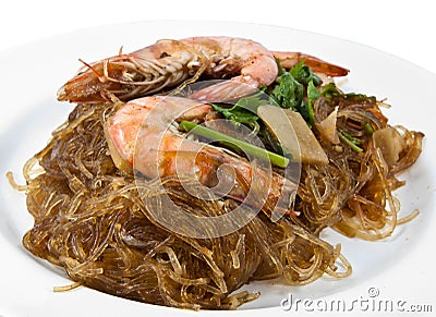 Casseroled prawns/shrimps with glass noodles Stock Photo